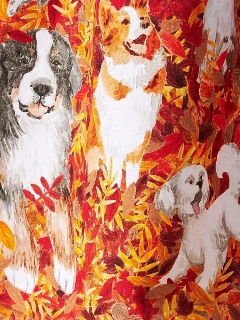 NWT Anthropologie Dog In Leaves Fall Autumn Dish Towel